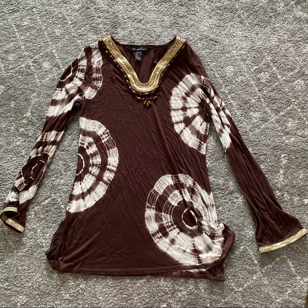 Inc NWOT brown tie dye embellished long sleeve top